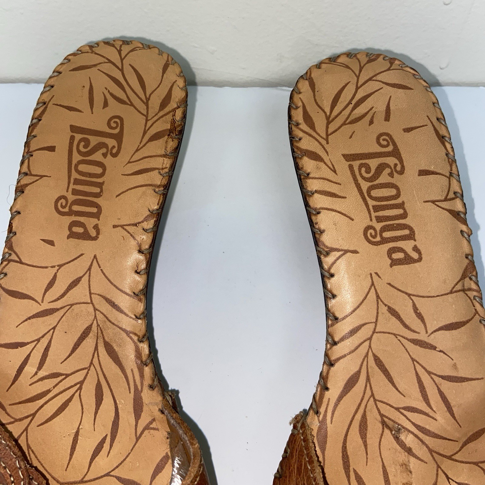 Tsonga Shoes Womens Size 7 Leather Kitten Heels Slip On Sandals Boho Artsy Brown
