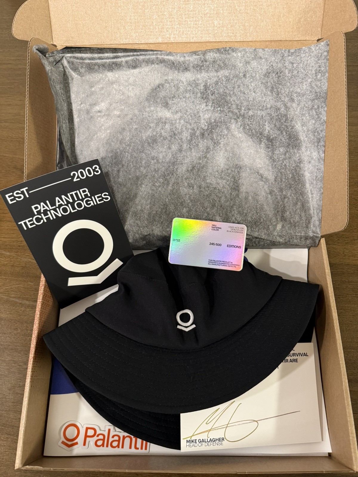 Palantir Performance Bucket Hat Black LE of 500 with Signature Card