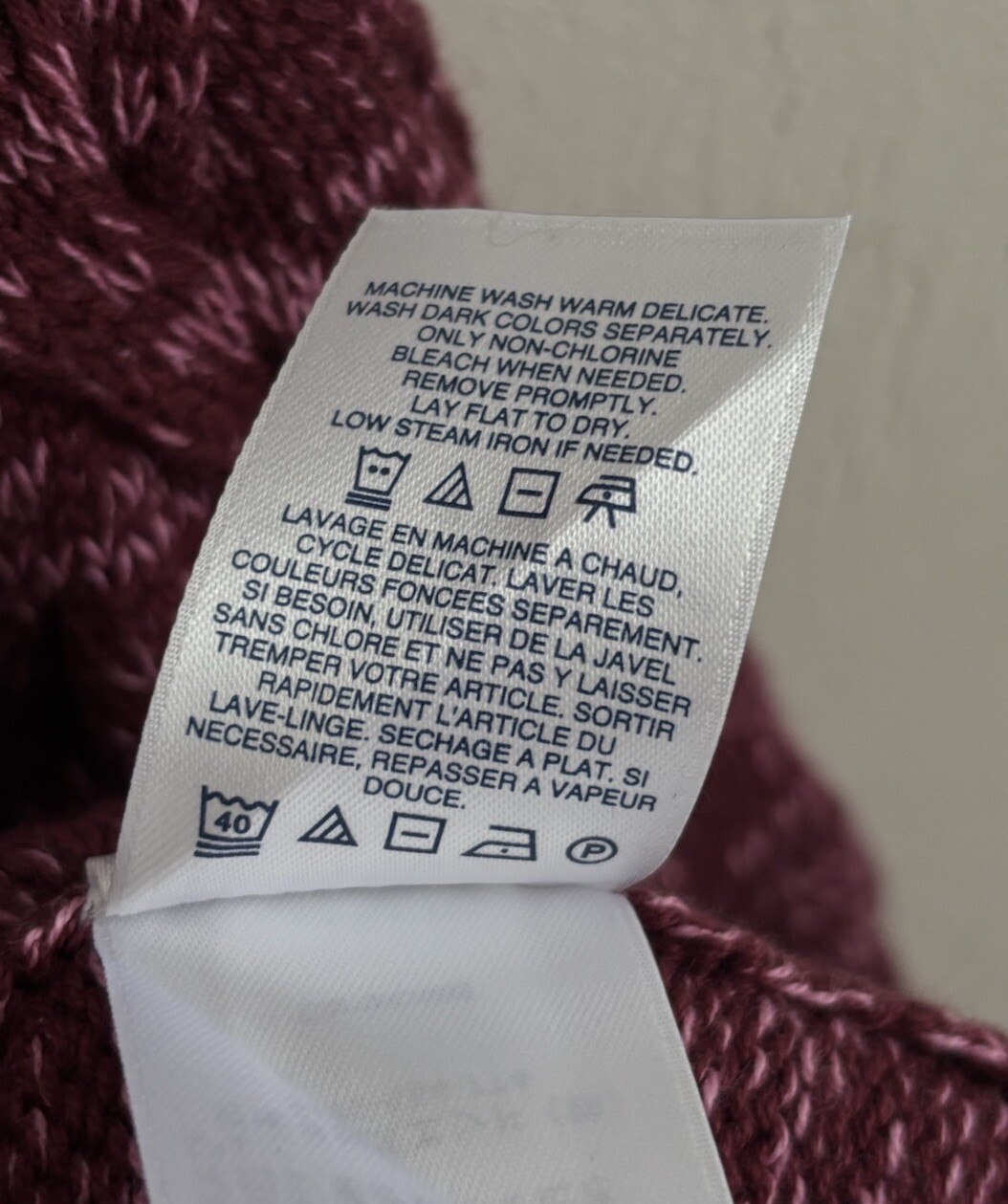 Lands’ End “Drifter” Burgundy/Pink Long Sleeve Cotton Cable Knit Sweater Size XL
