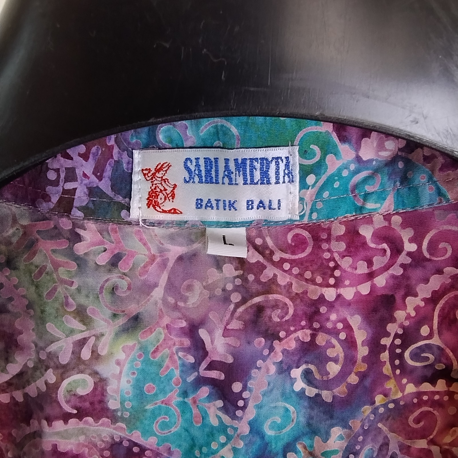 Sariamerta Vibrant Multi Coloured Patterned Button Up Shirt Mens Size L Cotton