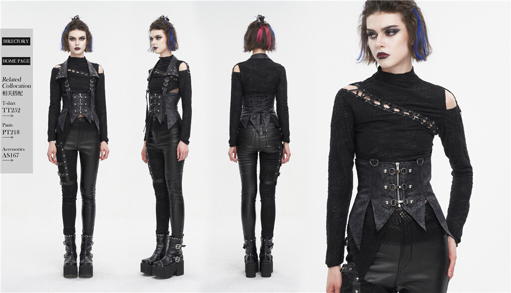 Devil Fashion Women Black Gothic Punk Studded Underbust Corset Style Waistcoat