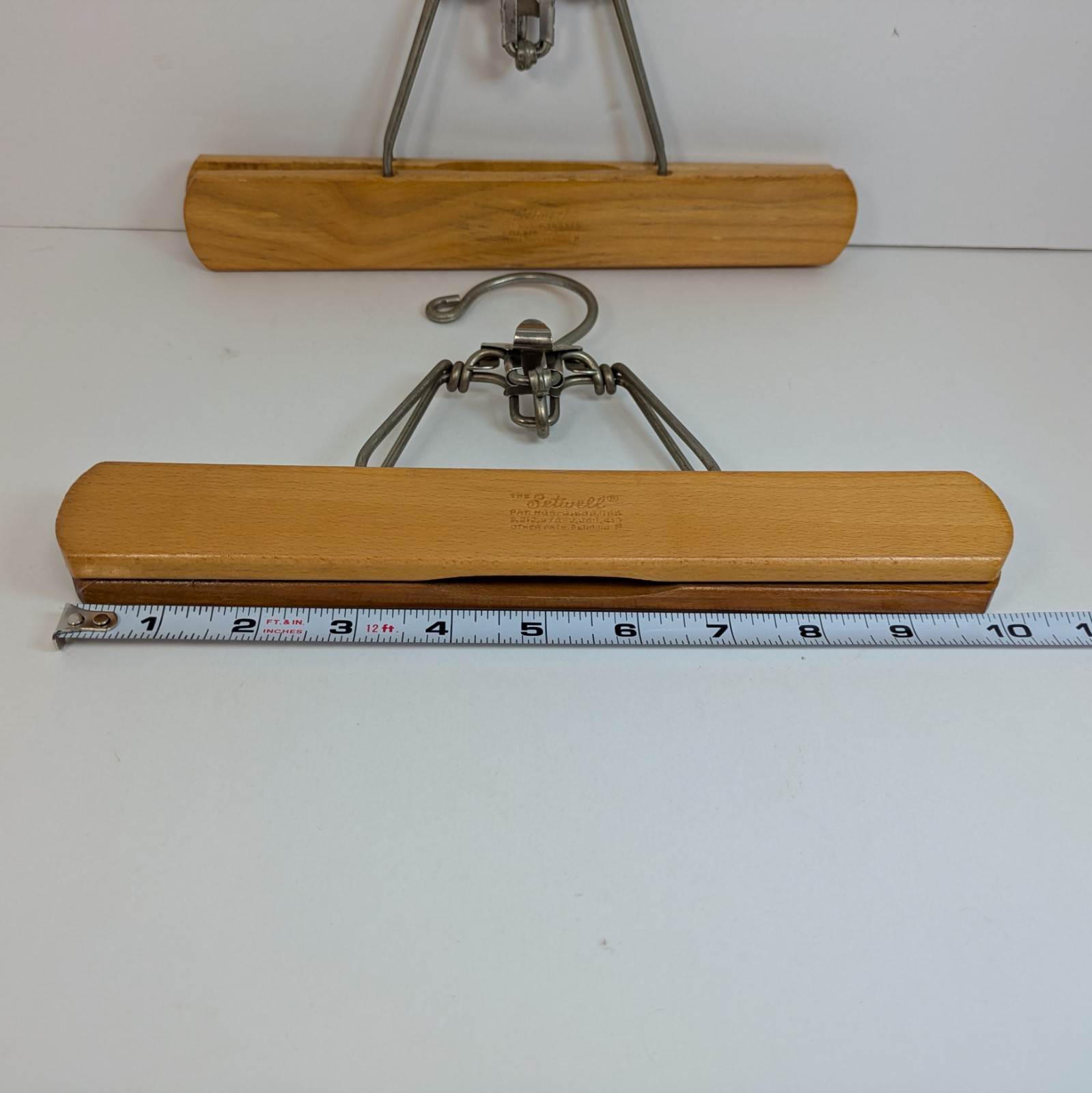 Setwell Pants Hangers (2) Vintage 10.25″ Clamp Wood Steel Felt Trousers Skirt