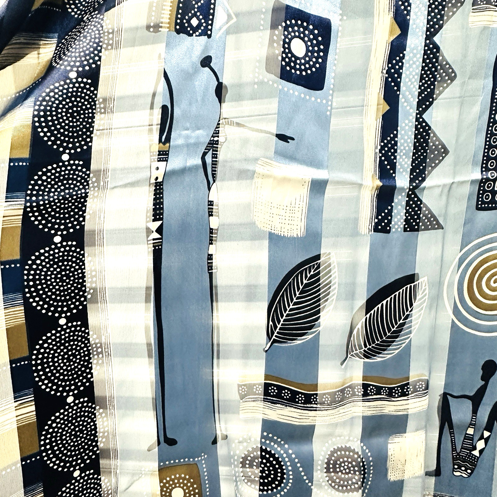 Vintage Ancient Egypt Style Scarf Wrap Blue Geometric Art Print Pyramids 40×38”