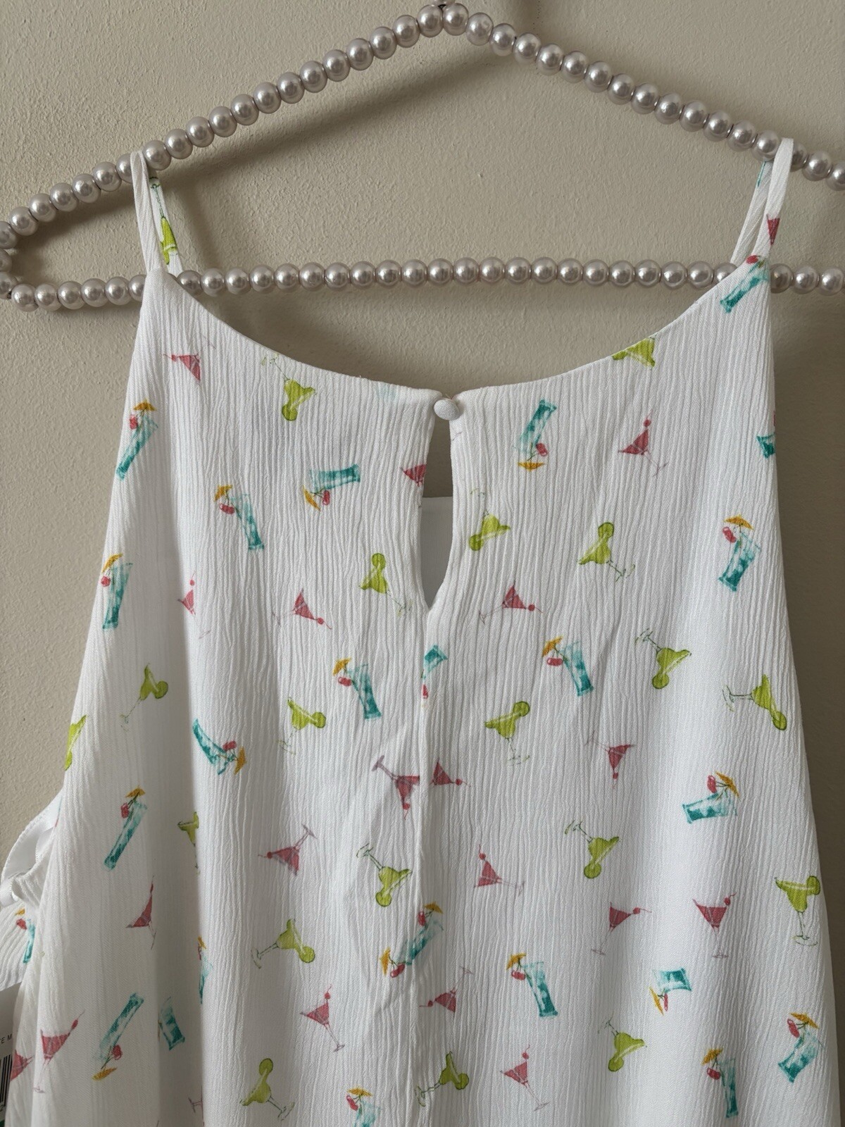 NWT Nina Leonard Womens Size Large White Sleeveless Dress Martini Drink Print