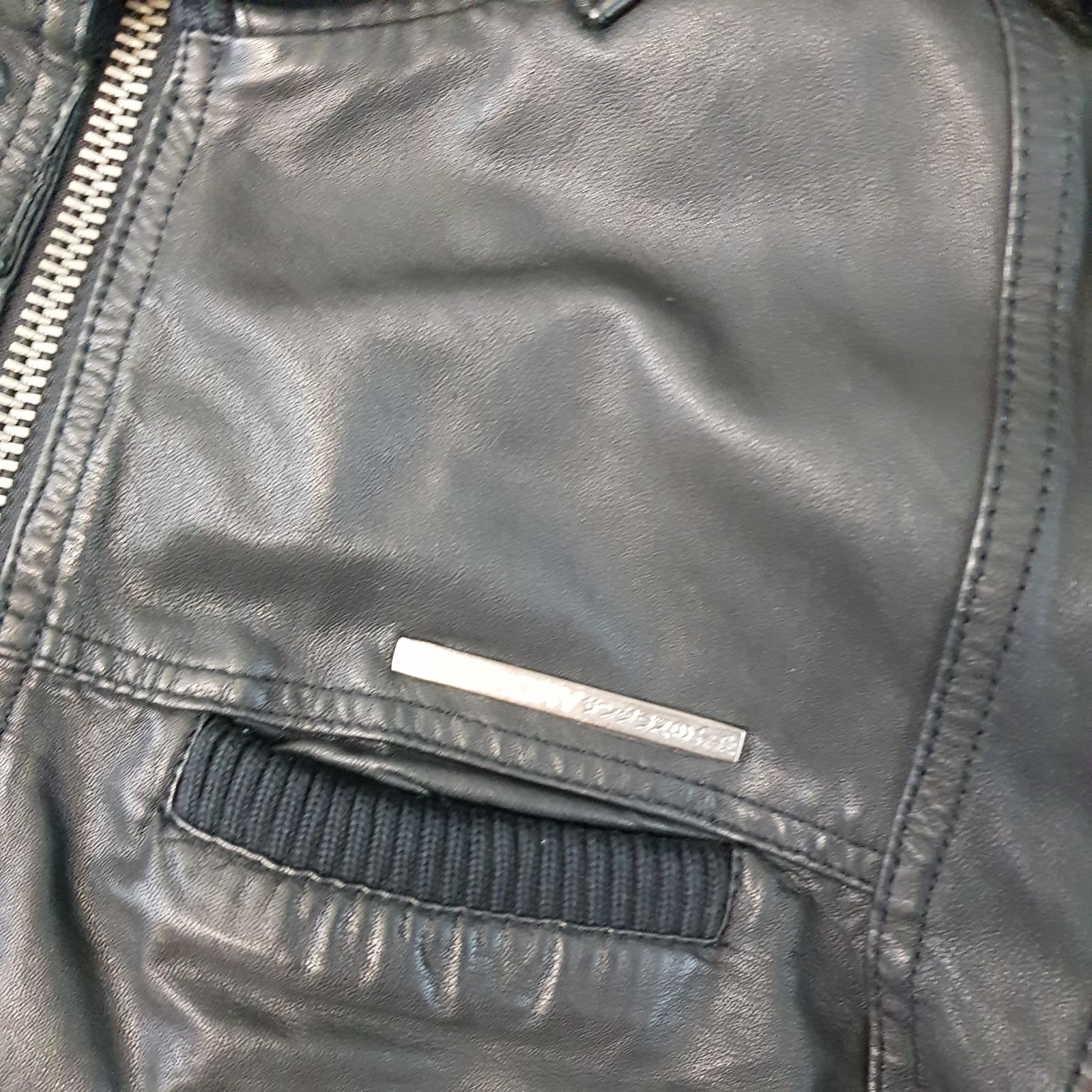 Superdry Mens Jacket XL Black Leather Brad Biker Coat Moto Cafe Racer Trucker