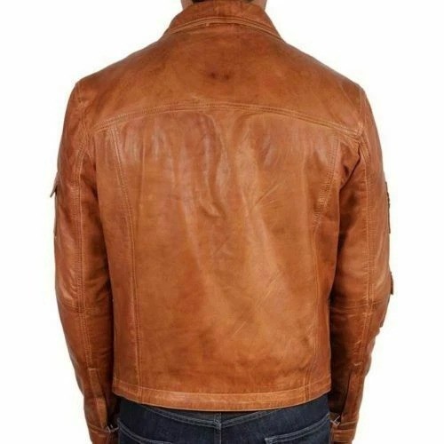 Men’s Vintage Tan Brown Genuine Lambskin Leather Jacket Distressed Biker Jacket