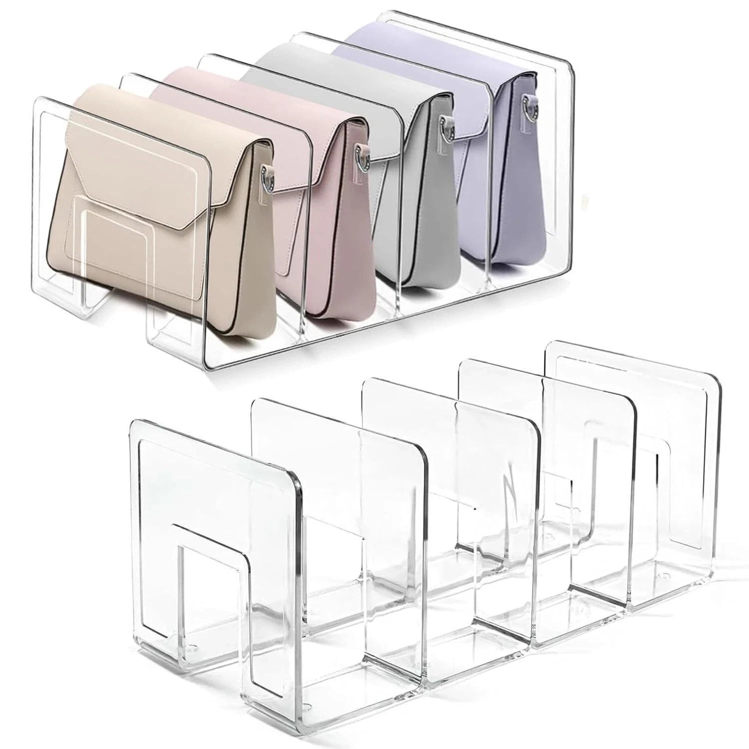 4 Pcs Acrylic Clear Purse Storage Organizers, 4 Sections Dividers in Bedroom …