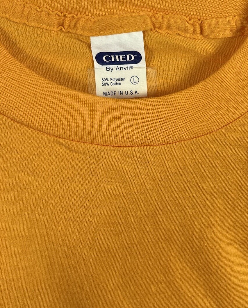 Vintage 1987 Ross Wax’s On Shirt Ched By Anvil Men’s Large Yellow USA 80s S/S