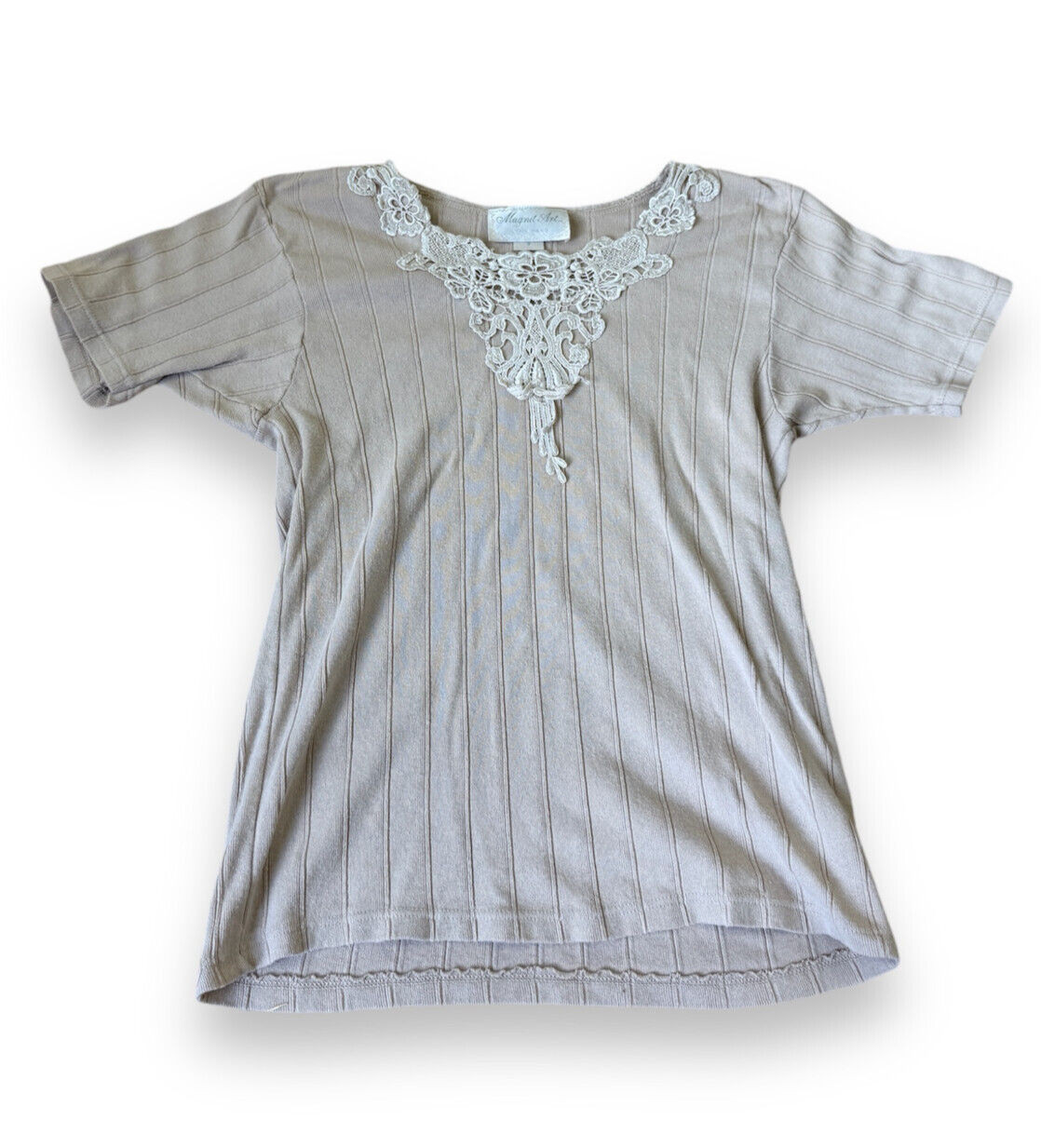 Magnet Art Lynn Yang Women Shirt Top size S Beige Lace Cotton Trim Cottagecore