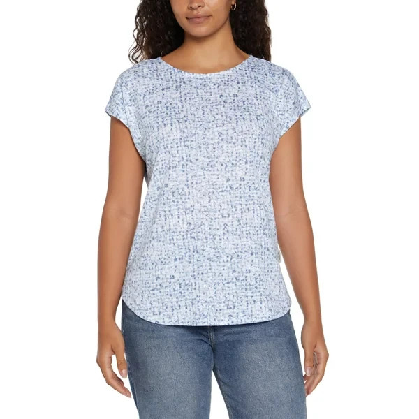 Orvis Womens Scoop Neck Pima Cotton Elbow Sleeve Top, Blue and White, XXL