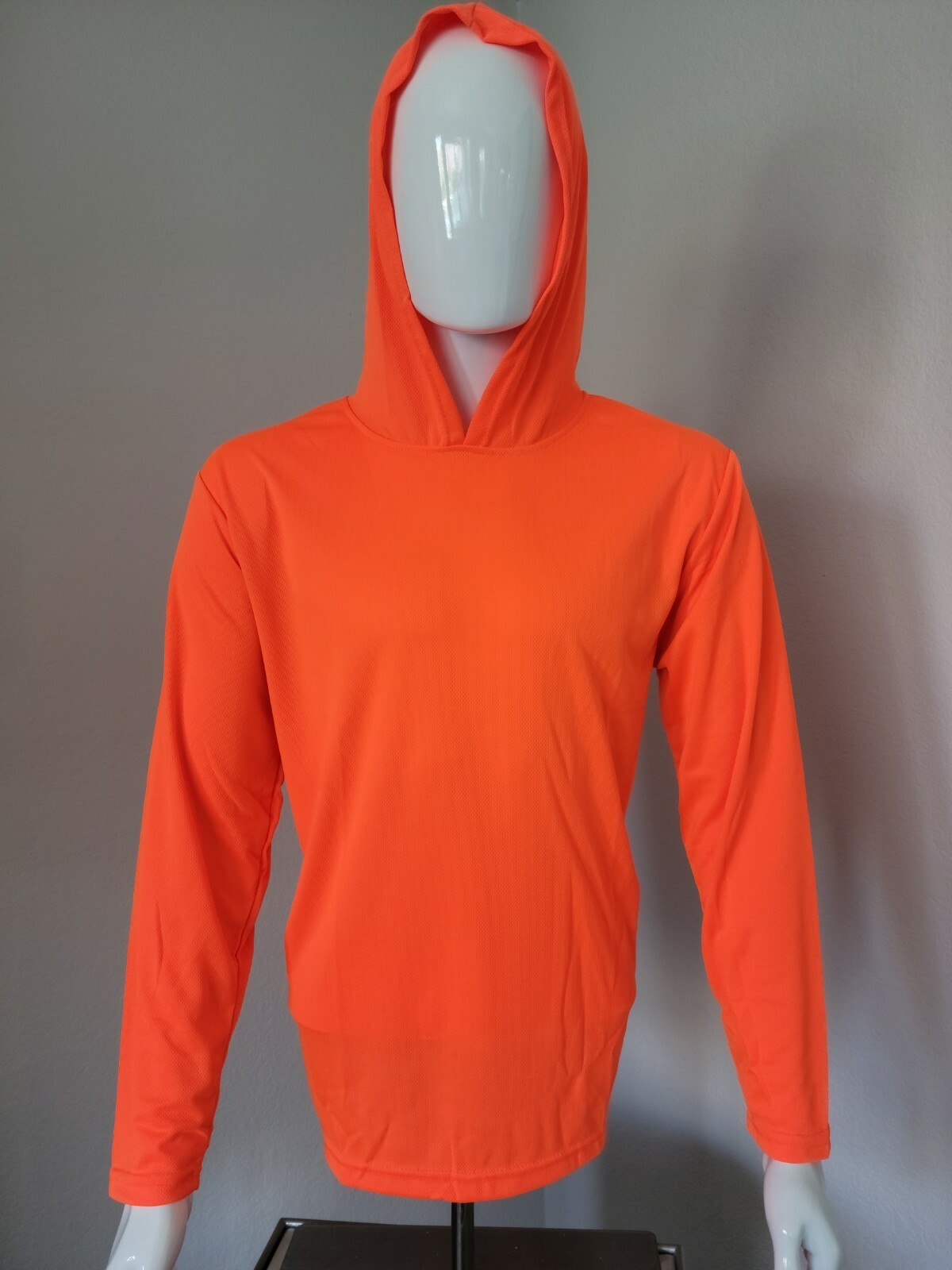 Safety Orange Long Sleeve Shirts With Hood, Polyester Birdeyes Mesh