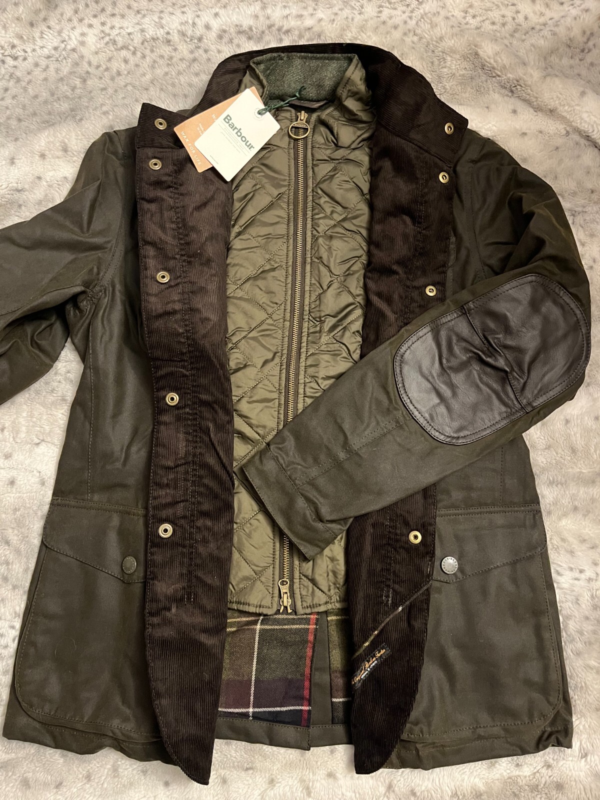 BARBOUR Ogston Wax Jacket w/ Elbow Patches Olive MSRP$540 Rugged Sophistication