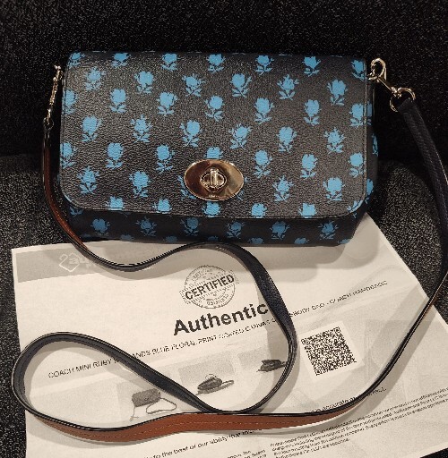 Coach Ruby Badlands Floral Mini Leather Crossbody 9″ Midnight Blue w/COA – MINT!