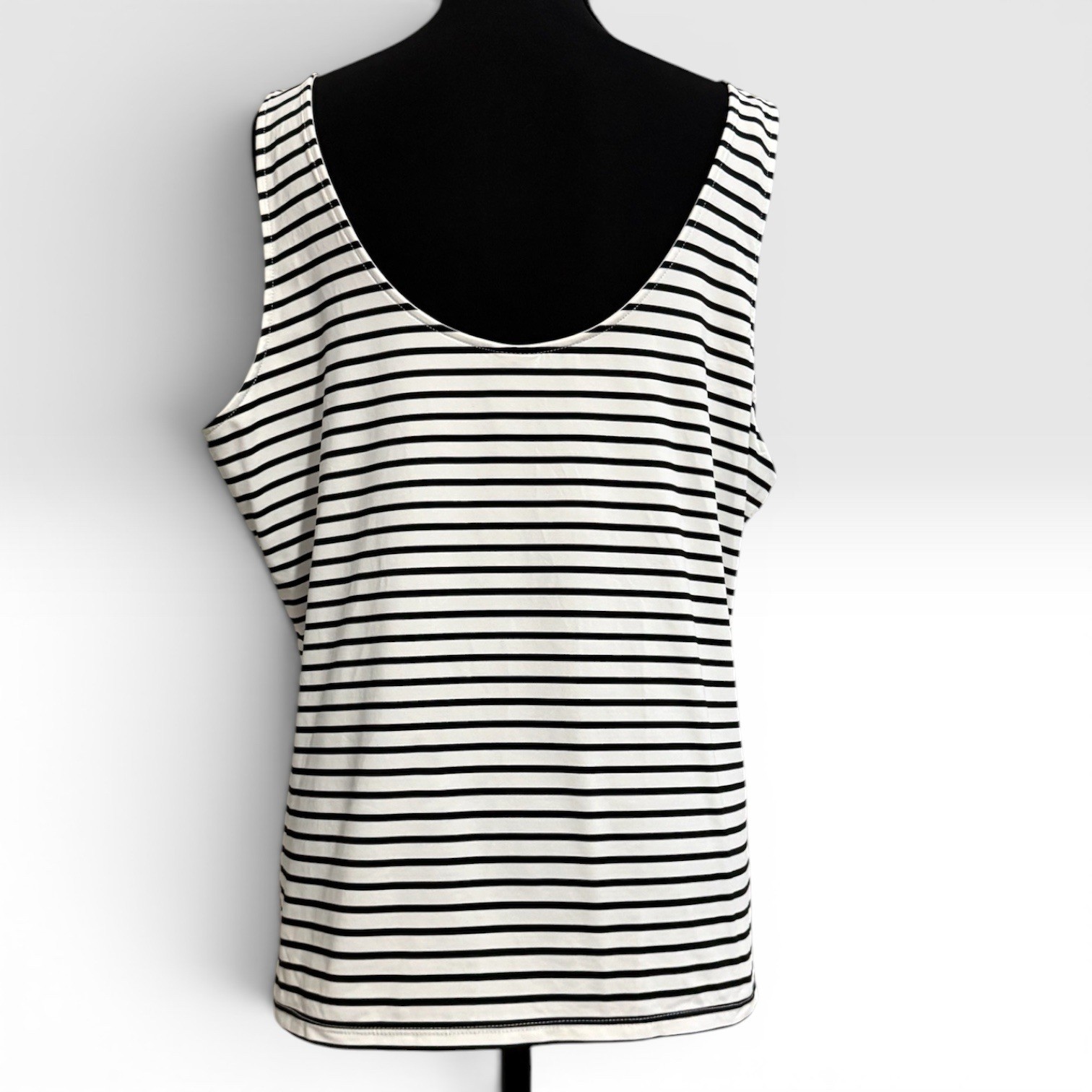 Worthington Black White Striped V-Neck Sleeveless Stretch Knit Tank Top XXL