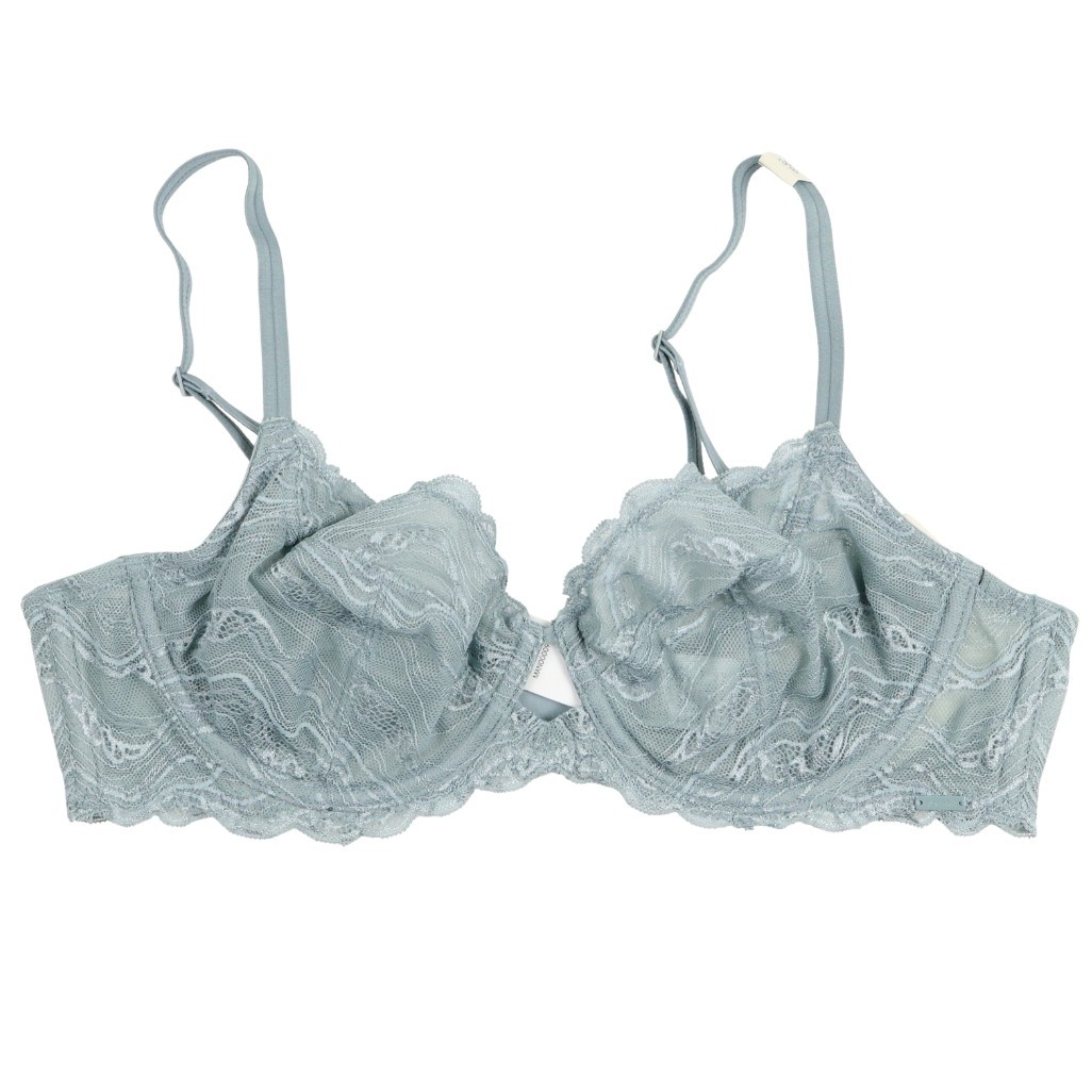 CALVIN KLEIN Sensual Stretch Lace Unlined Full Coverage Bra 36B Lead Blue QF8120