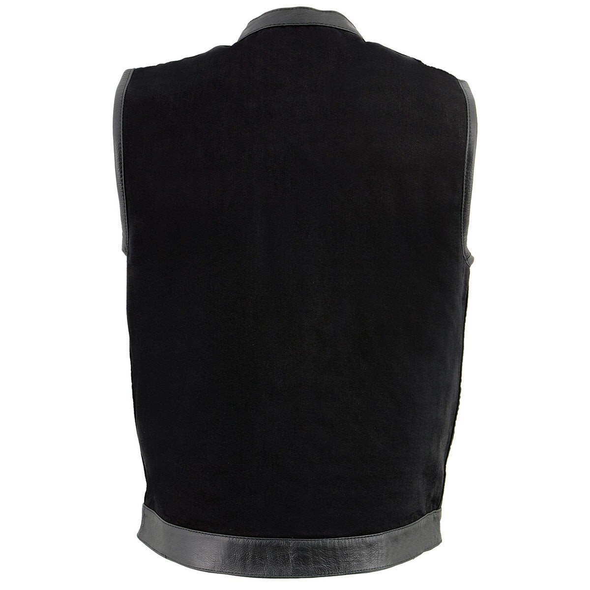 Milwaukee Leather 3010 Men’s Black Denim Club Style Biker Vest with Leather Trim