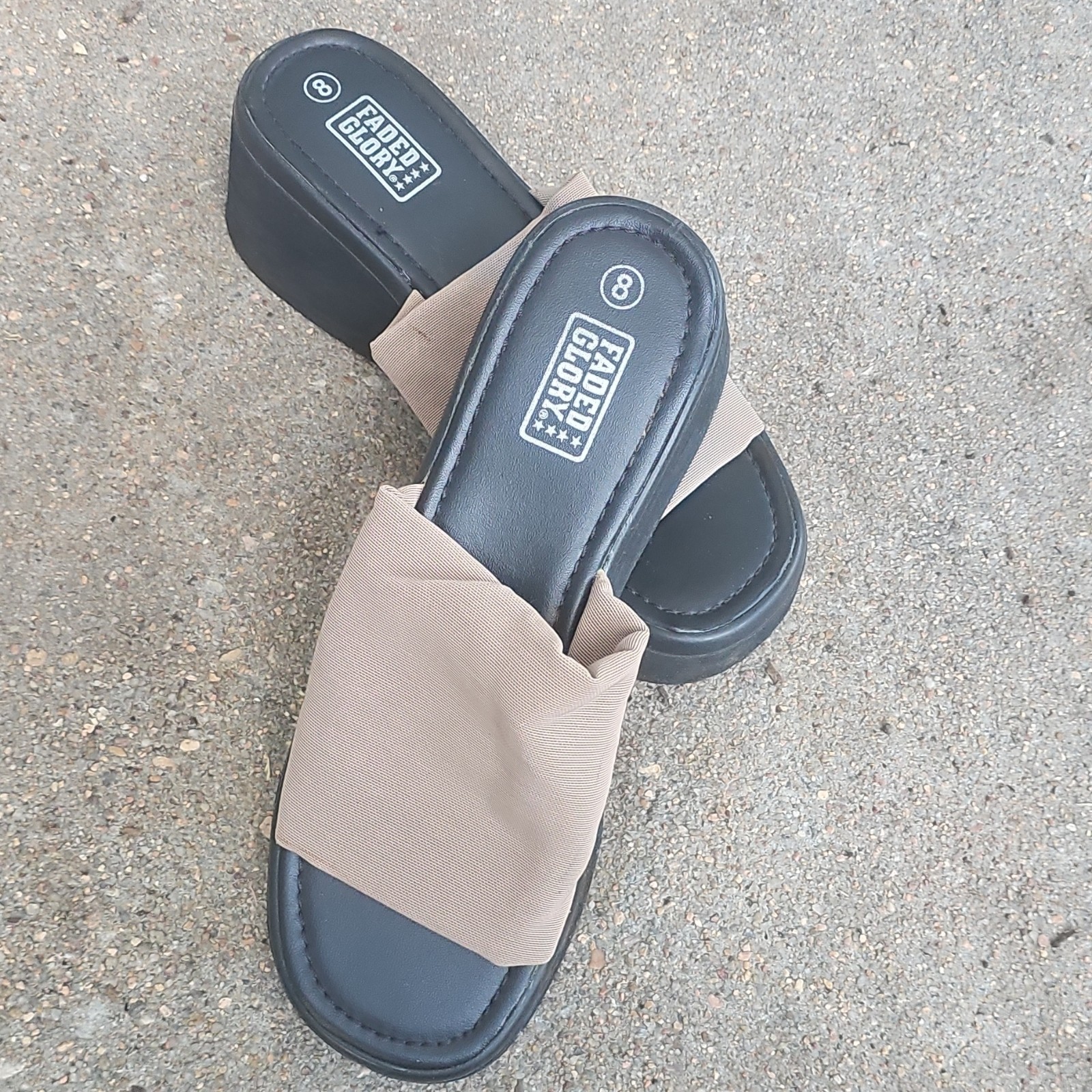 Faded Glory Size 8 Beige 90s Y2K Slinky Chunky Platform Slip On Sandals