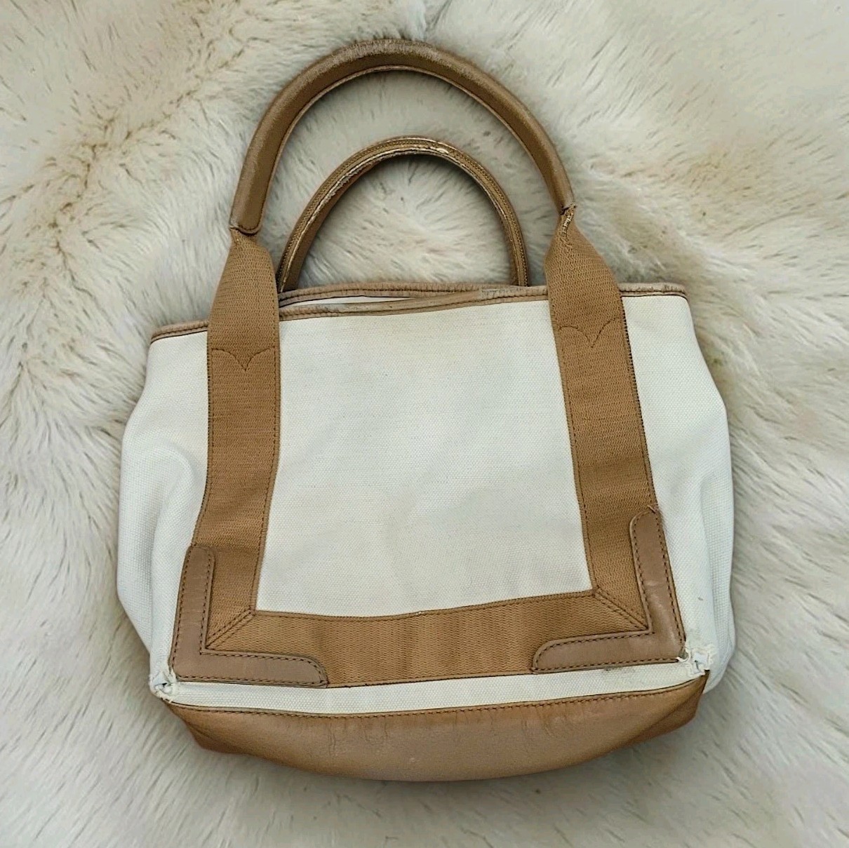 Balenciaga Navy Cabas Tote One Size Beige/Brown Canvas/Leather