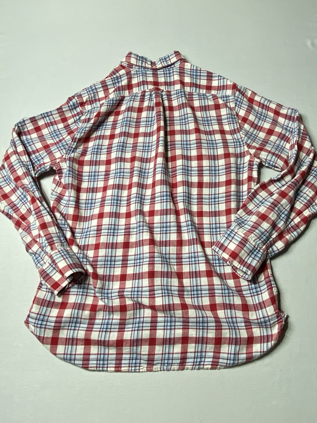 Grayers Clothiers Mens Large Plaid Button Down Shirt Cotton Linen Red Blue