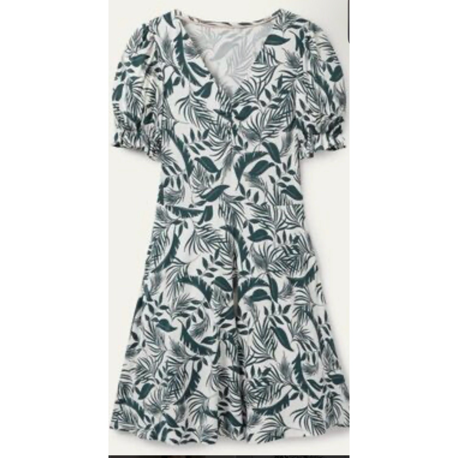 Boden Midnight Garden Tropic Foliage Midi Dress Pockets Green & White Size 10R