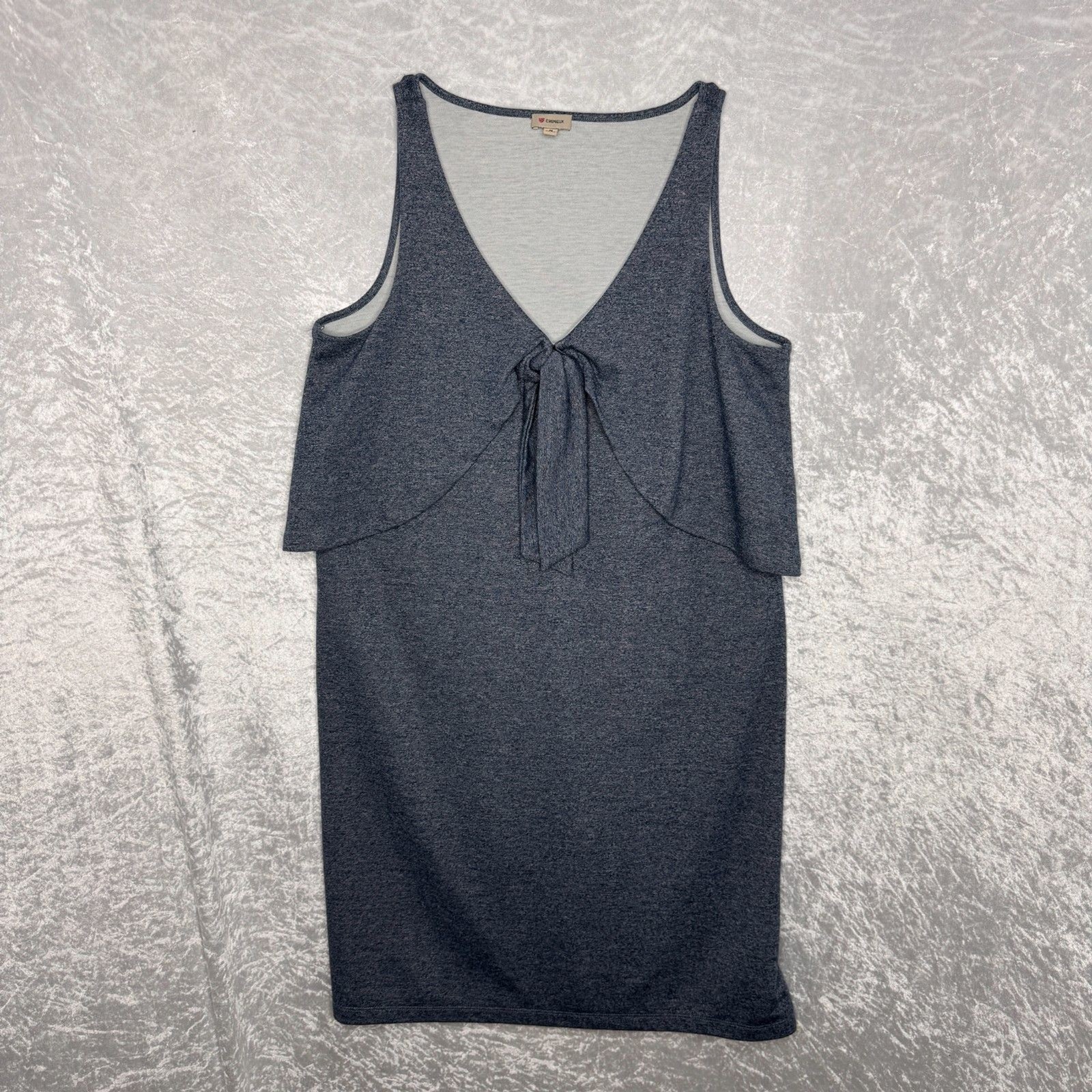 Navy Heathered Cremieux Sleeveless Dress with Draped Tie-Front Size Medium