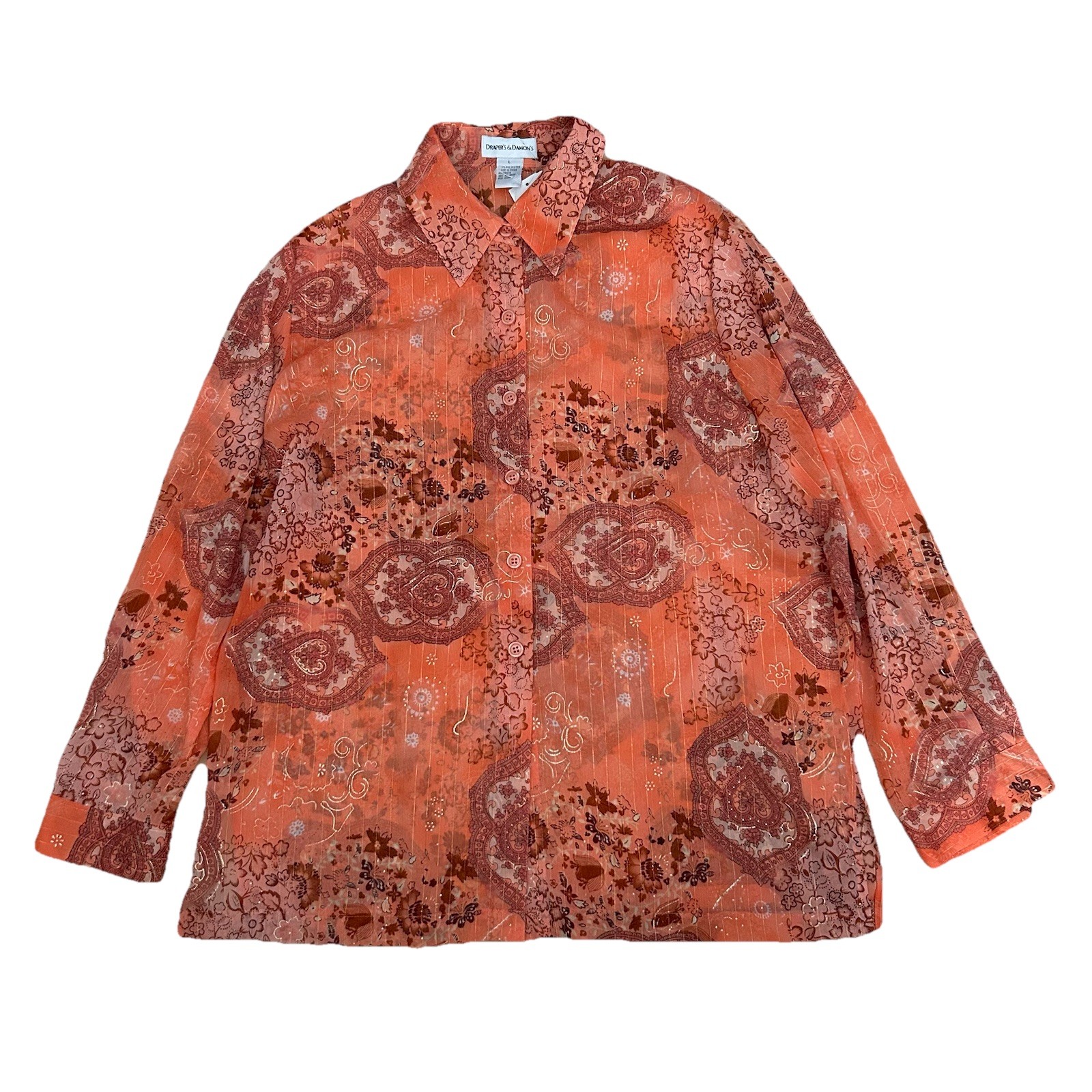 Draper’s & Damon’s Women’s Paisley Floral Button Shirt Long Sleeve Light L NEW