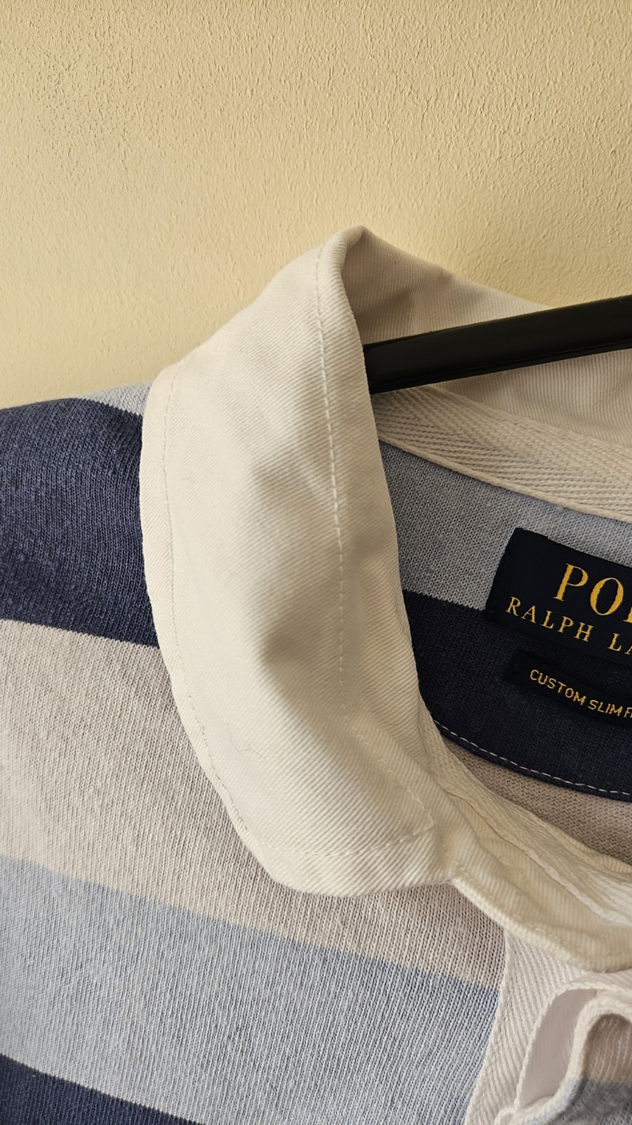 Polo Ralph Lauren Rugby Shirt XL Custom Slim Fit Striped Blue 23×28 Authentic