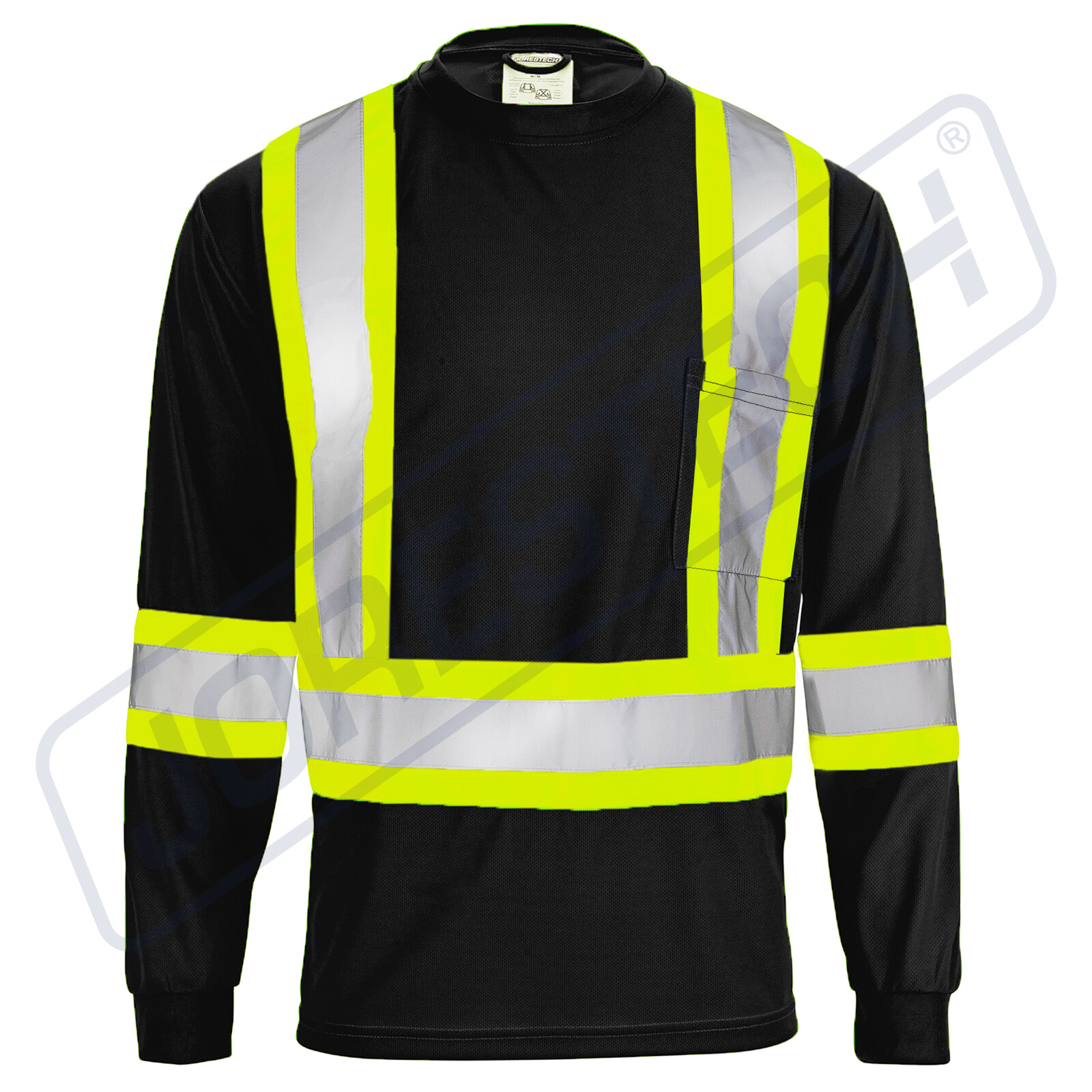 Black Hi Vis Shirt ANSI Class 1 Reflective Safety Long Sleeve HIGH VISIBILITY