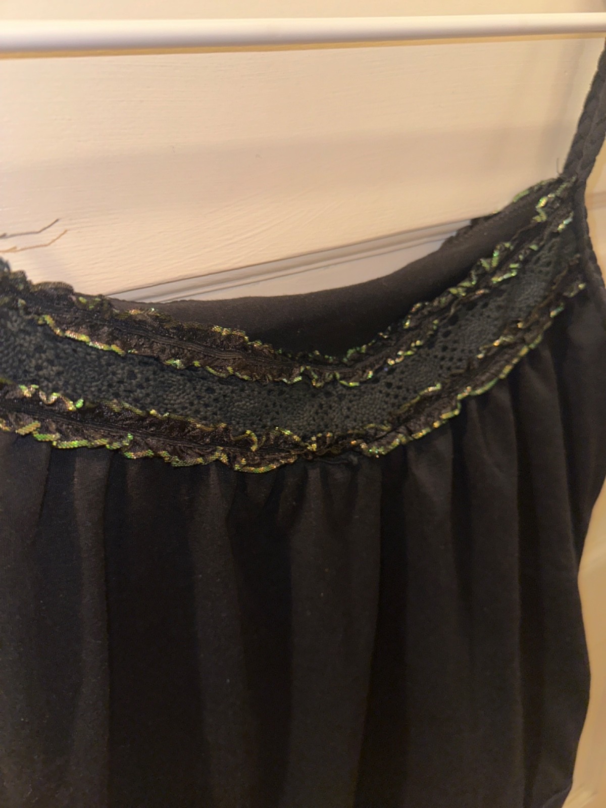 Black Lace Trim Metallic Shimmer Camisole Braided Spagetti Strap Tank Top