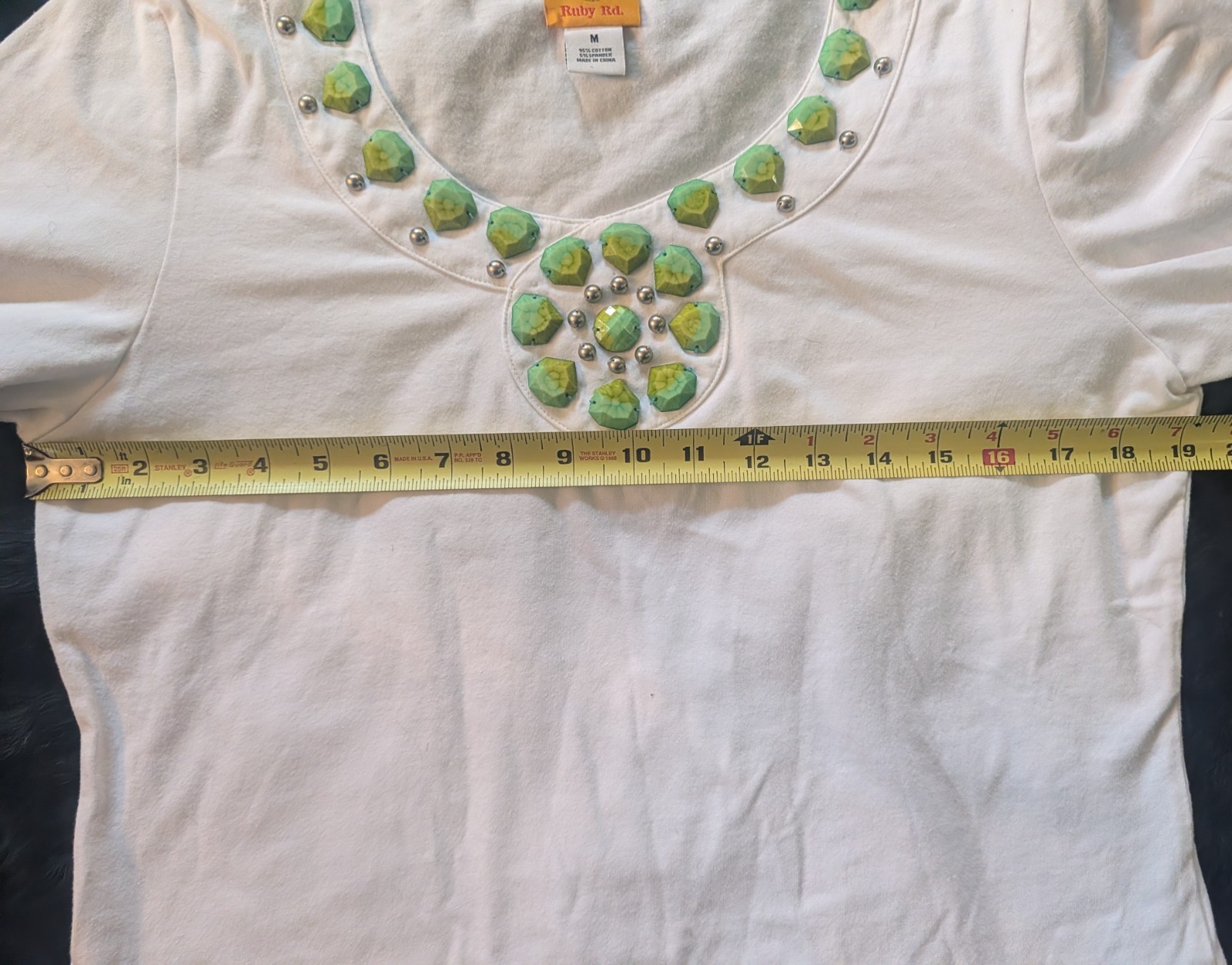 VTG Ruby Rd Top Women Sz M Scoop Neckline Adorned with Studs and Aqua Stones Y2K