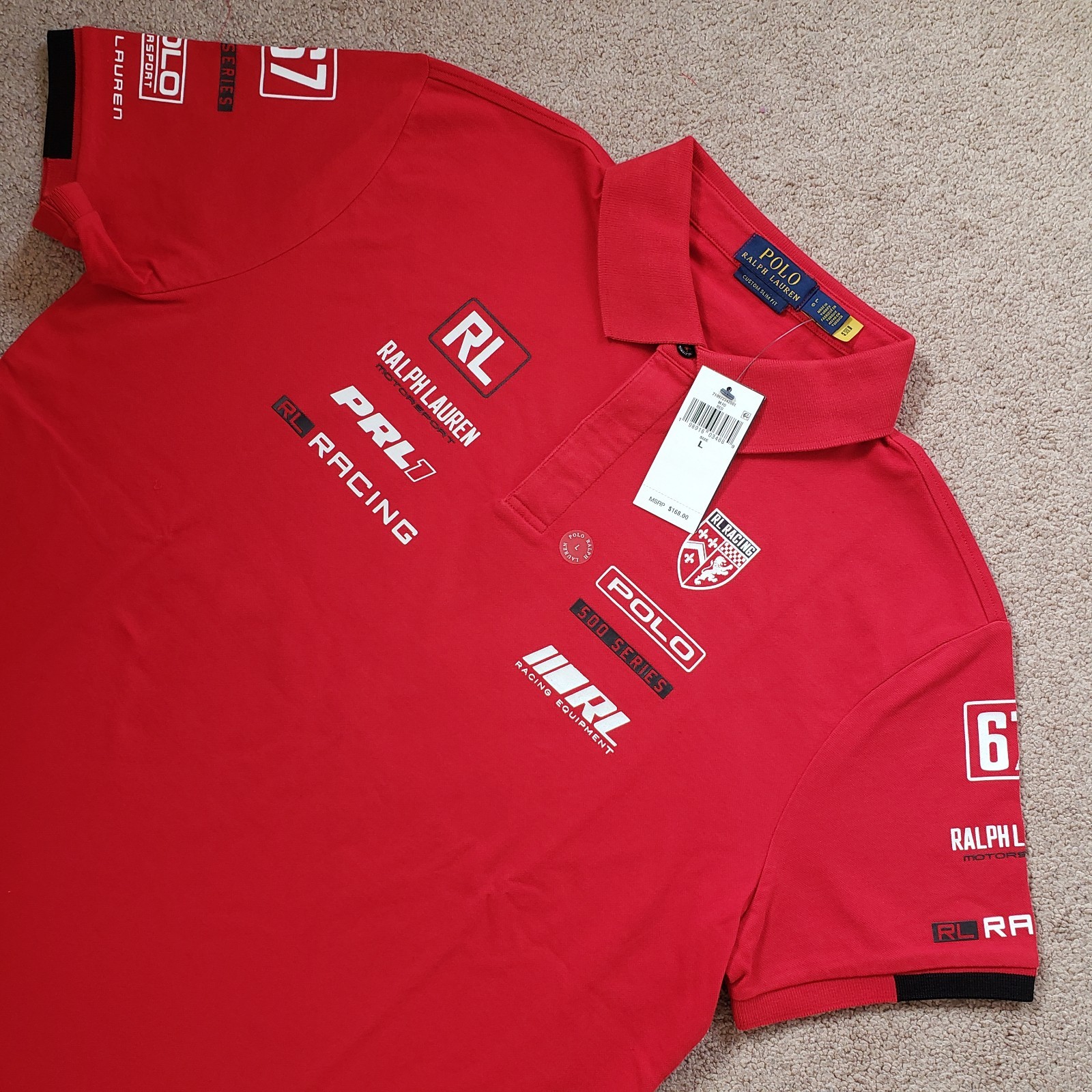 Polo Ralph Lauren Motorsport Racing Size Large Classic Slim Fit Red Polo Shirt