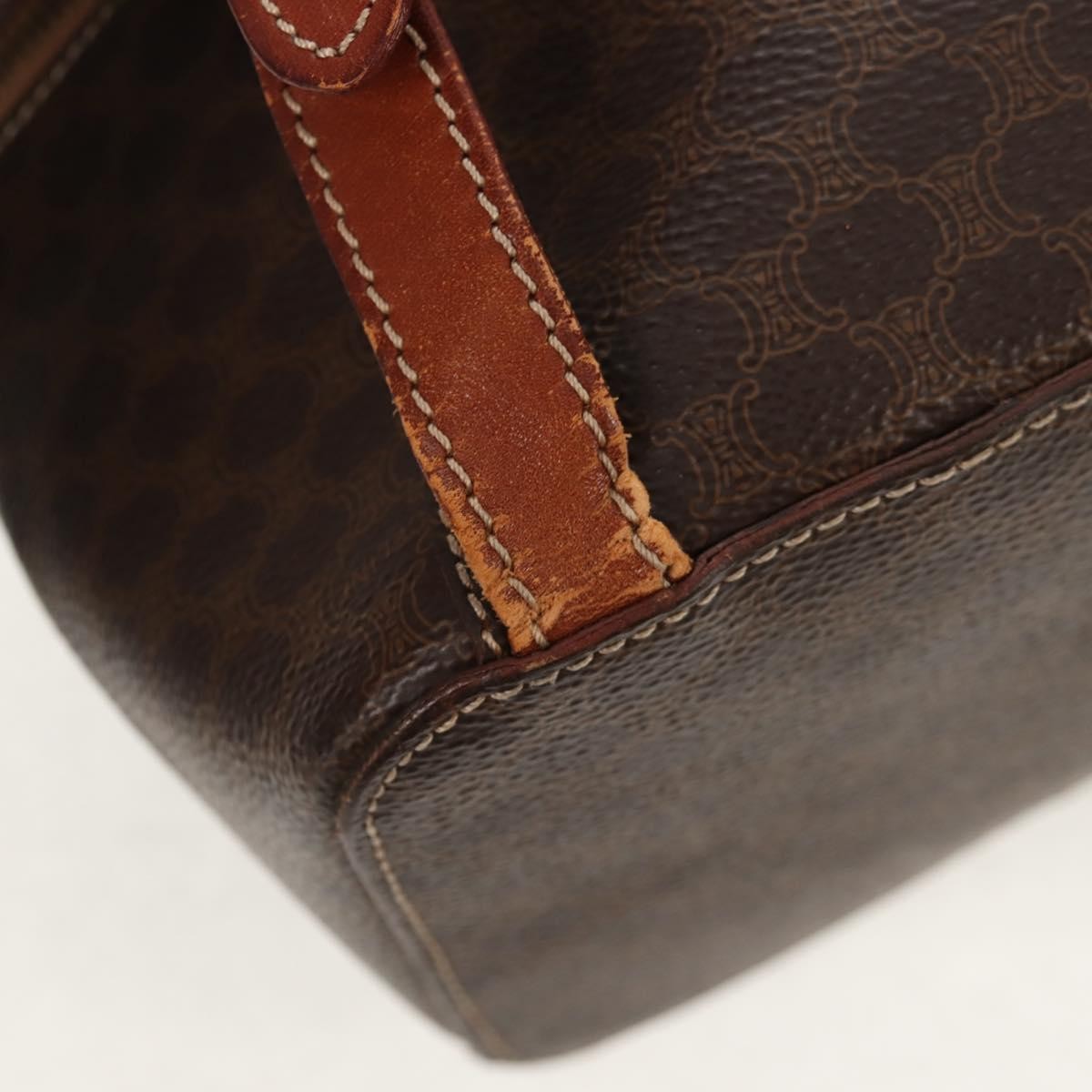 CELINE Macadam Canvas Backpack PVC Leather Brown Gold Auth 156449