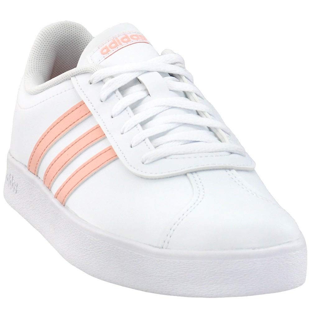 adidas Girls VL Court 2.0 Tennis Shoes Casual Sneakers White w/ Pink 12K NWT