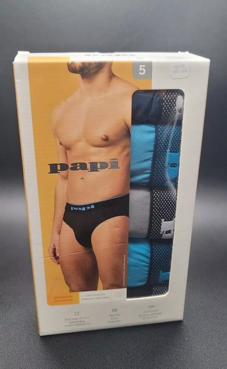 Papi Men’s 5pk Microfiber Microflex Low Rise Underwear Briefs, Size S M L NIB!