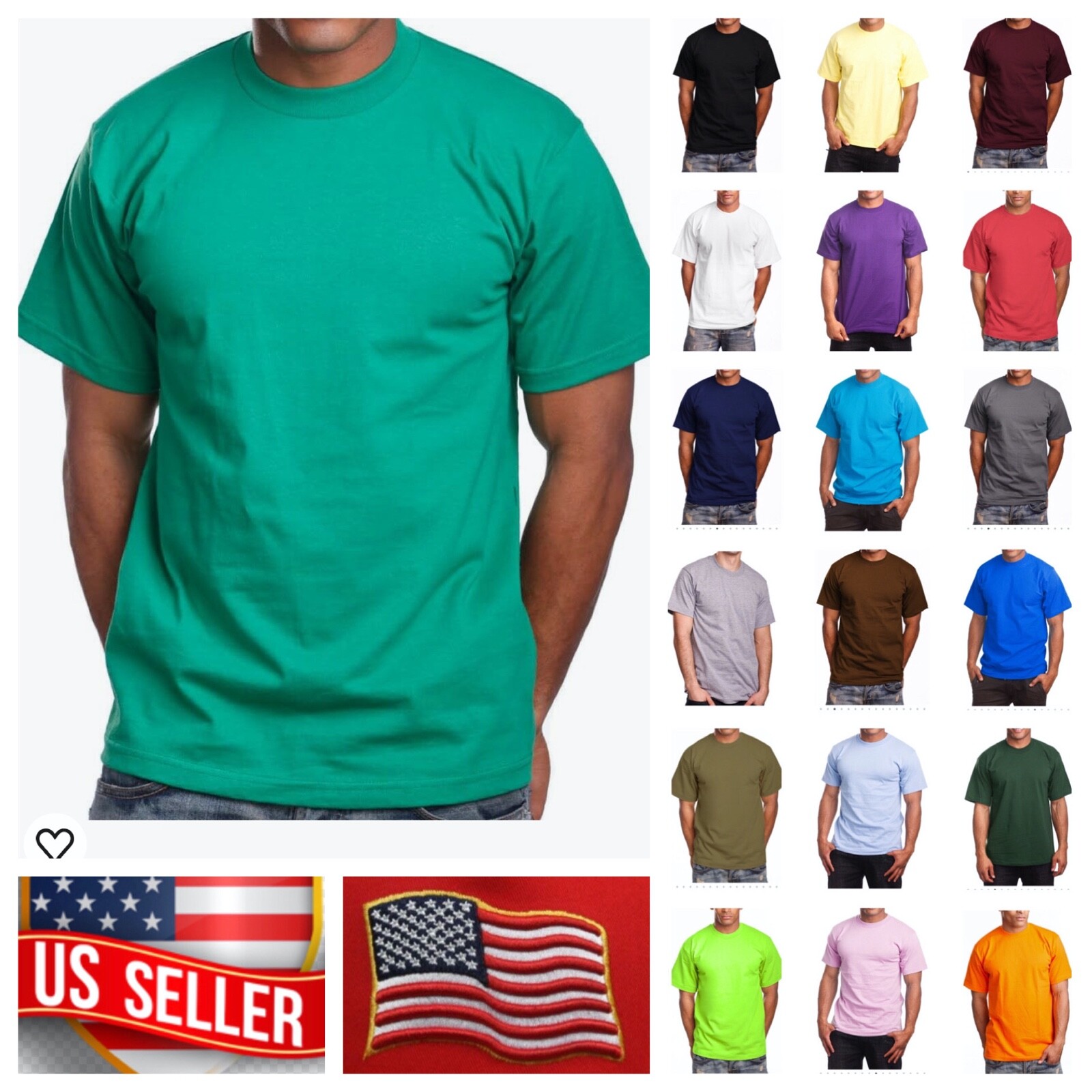 Mens Big and Tall Heavy Weigh Plain T-Shirt Crew Neck Camo Basic Solid Tee S-7X