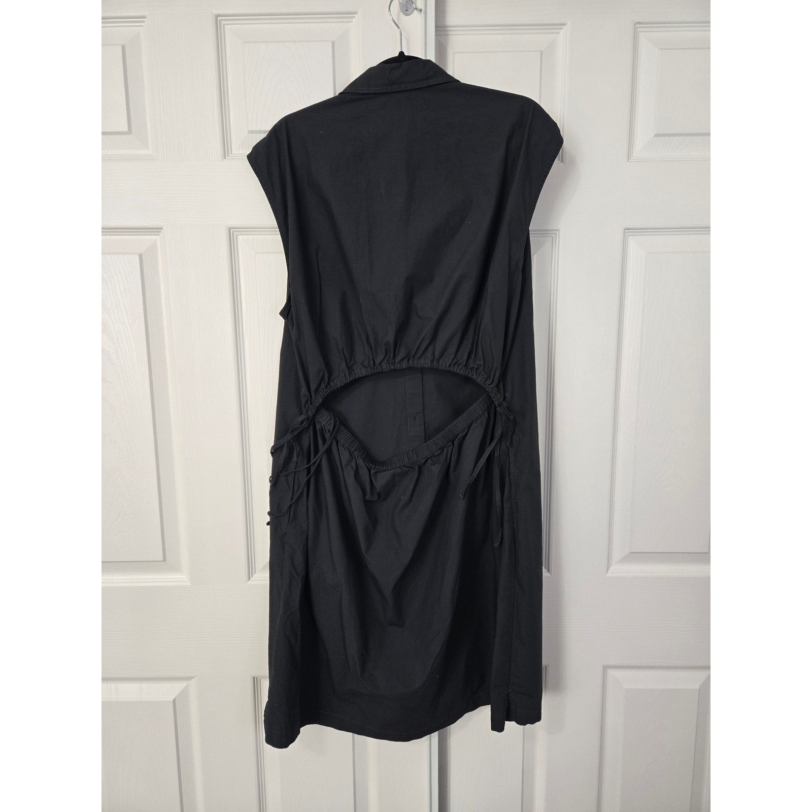 Gap Black Cotton Open Back Midi Shirt Dress Sleeveless XL Tall Cutout 1960
