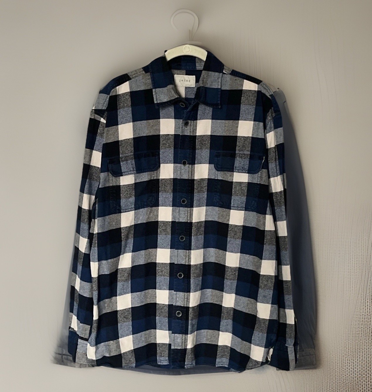 Mens Heavyweight Buffalo Plaid Flannel Shirt L Blue Button Front Lumberjack