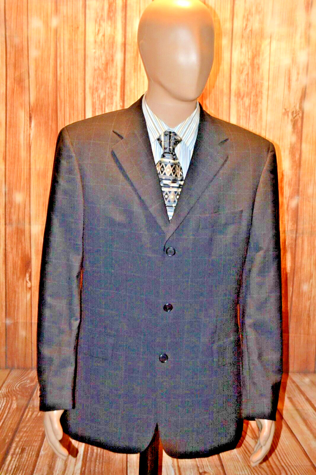 Hugo Boss Men Super 100s Wool Check 3 Front Button Sports Coat Sz 42R