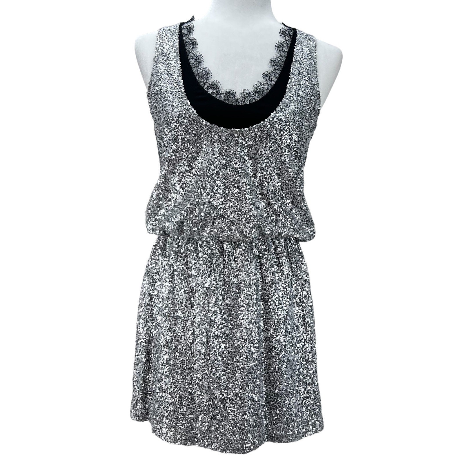 Robert Rodriguez Cocktail Silver Sequin Party Dress Size 4 Silk Sleeveless Mini