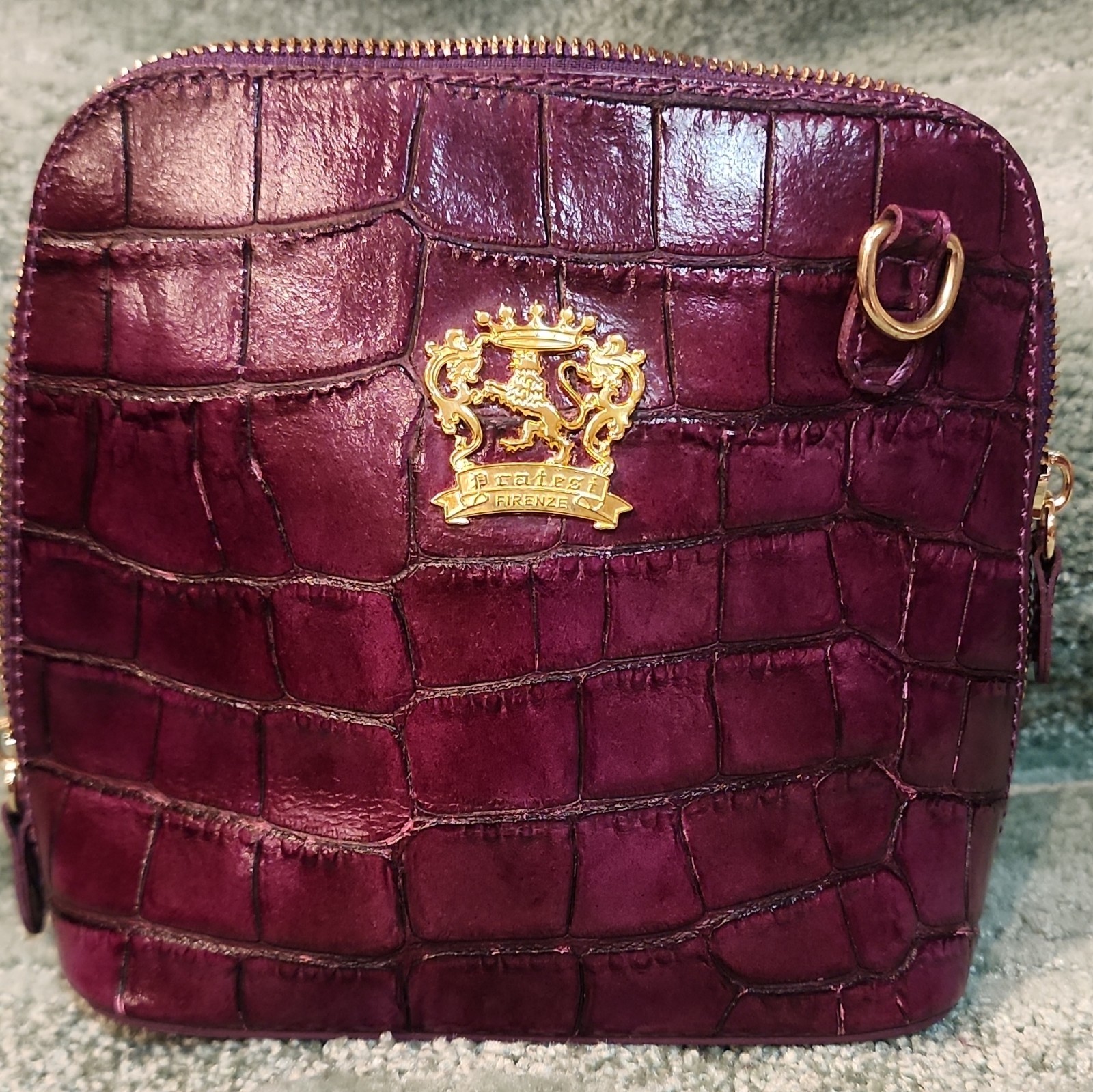 Firenze Burgundy Croc Embossed Case with Gold Crest Logo