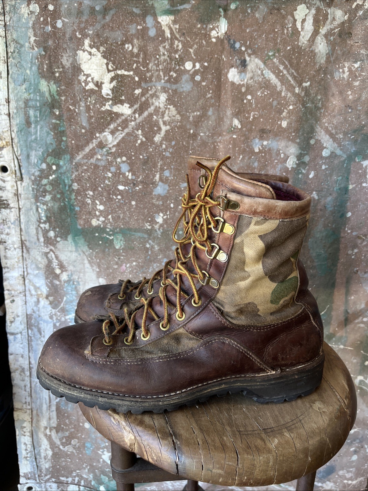 Danner Size 10 Leather And Duck Camo Canvas Work, Hiking Boots Style 8479