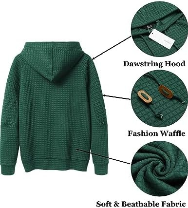 Coofandy Mens Hoodies Pullover Casaul Long Sleeve Drawstring Waffle Knit Hooded