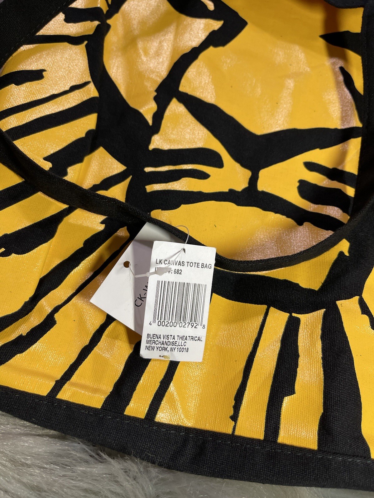 NOS Lion King Cotton Canvas Black Yellow Print Tote Bag 14”x13.5” New