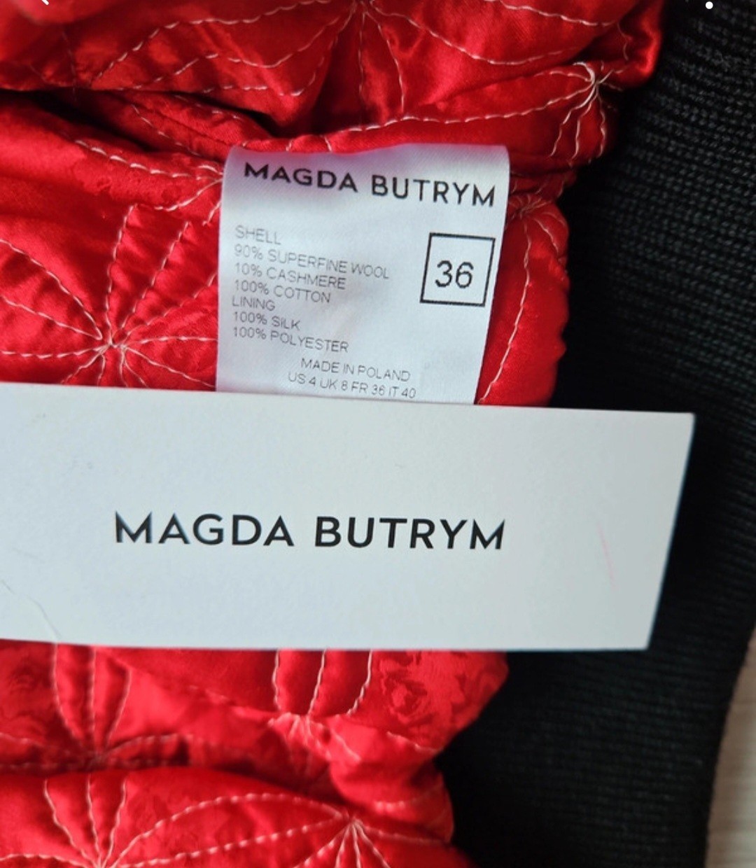 Magda Butrym Clarice Ruched Black Bomber Jacket. 90% Superfine Wool,10% Cashmere