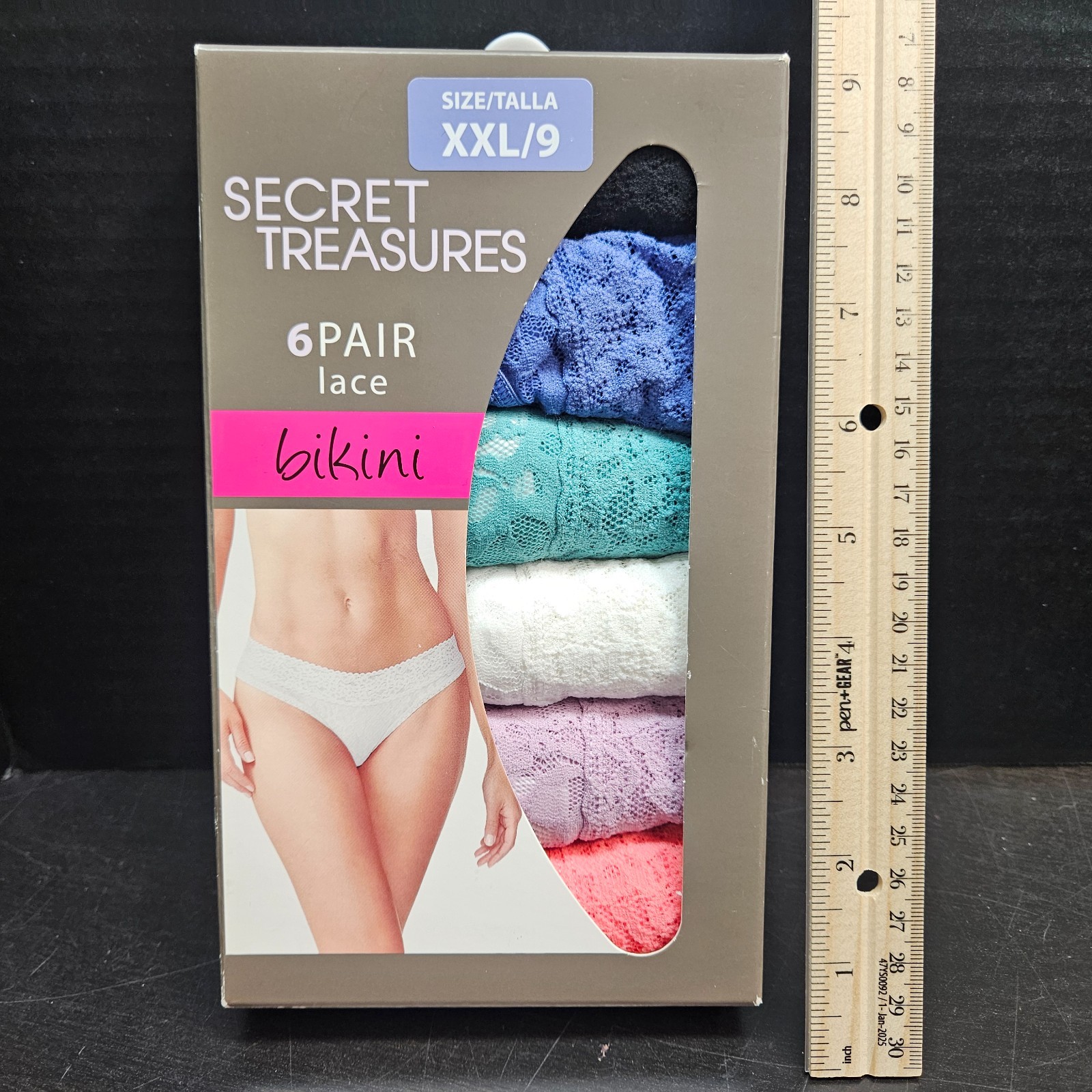Secret Treasures BIKINI LACE PANTIES 6 Pair XXL 9 Multi Color Underwear