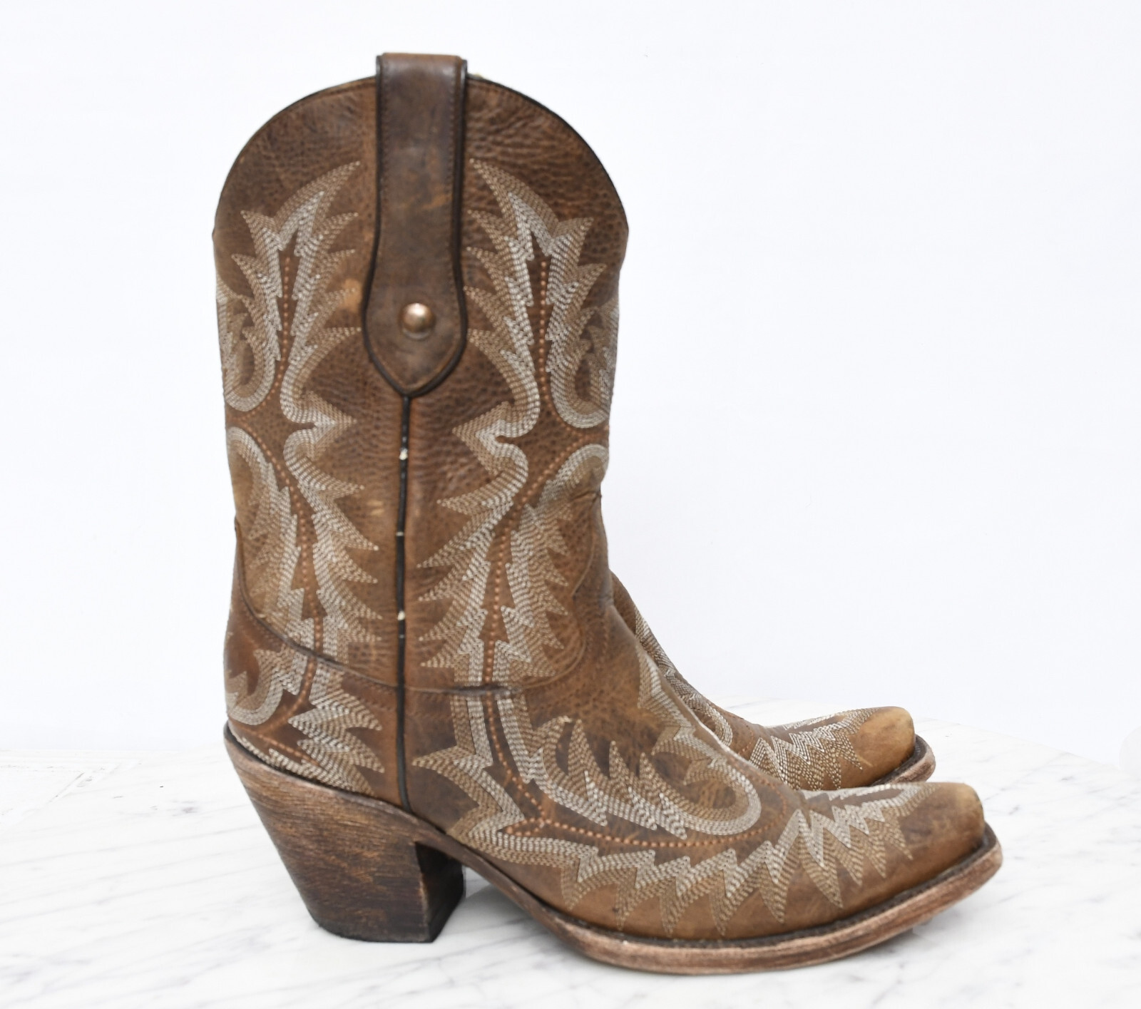 CORRAL G1902 LEATHER STITCHED Brown WESTERN Cowgirl Riding BOOTS Womens Sz 8