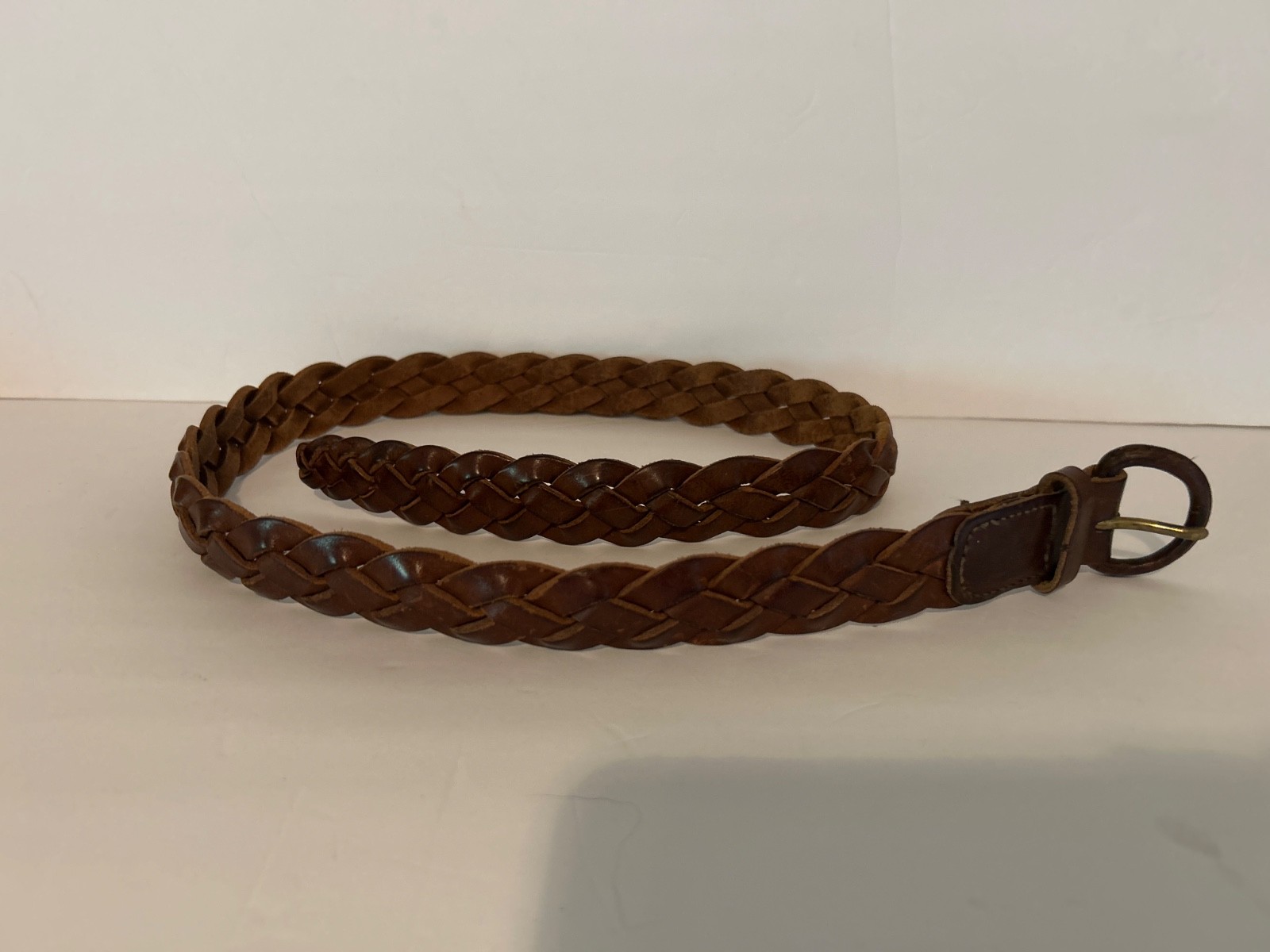 genuine, leather, brown braided belt vintage mens or womens