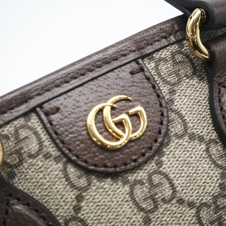GUCCI GG Supreme Ophidia Small Tote Bag 811716 2WAY Handbag Beige Brown