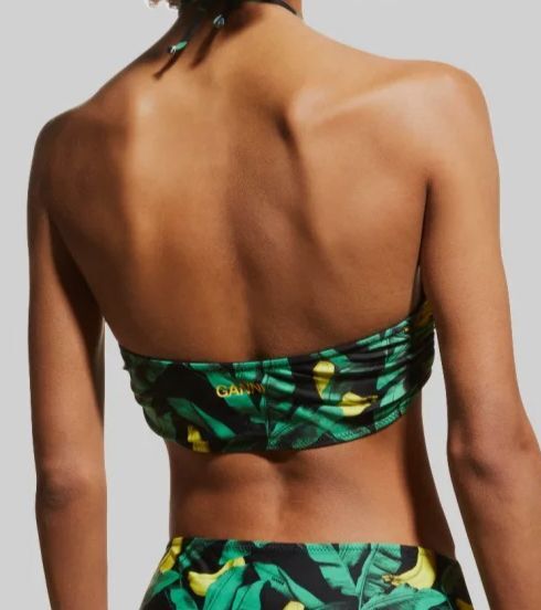 $145 Ganni Women’s Green Printed Halter Bikini Top Swimwear Size EU 36 / US 4