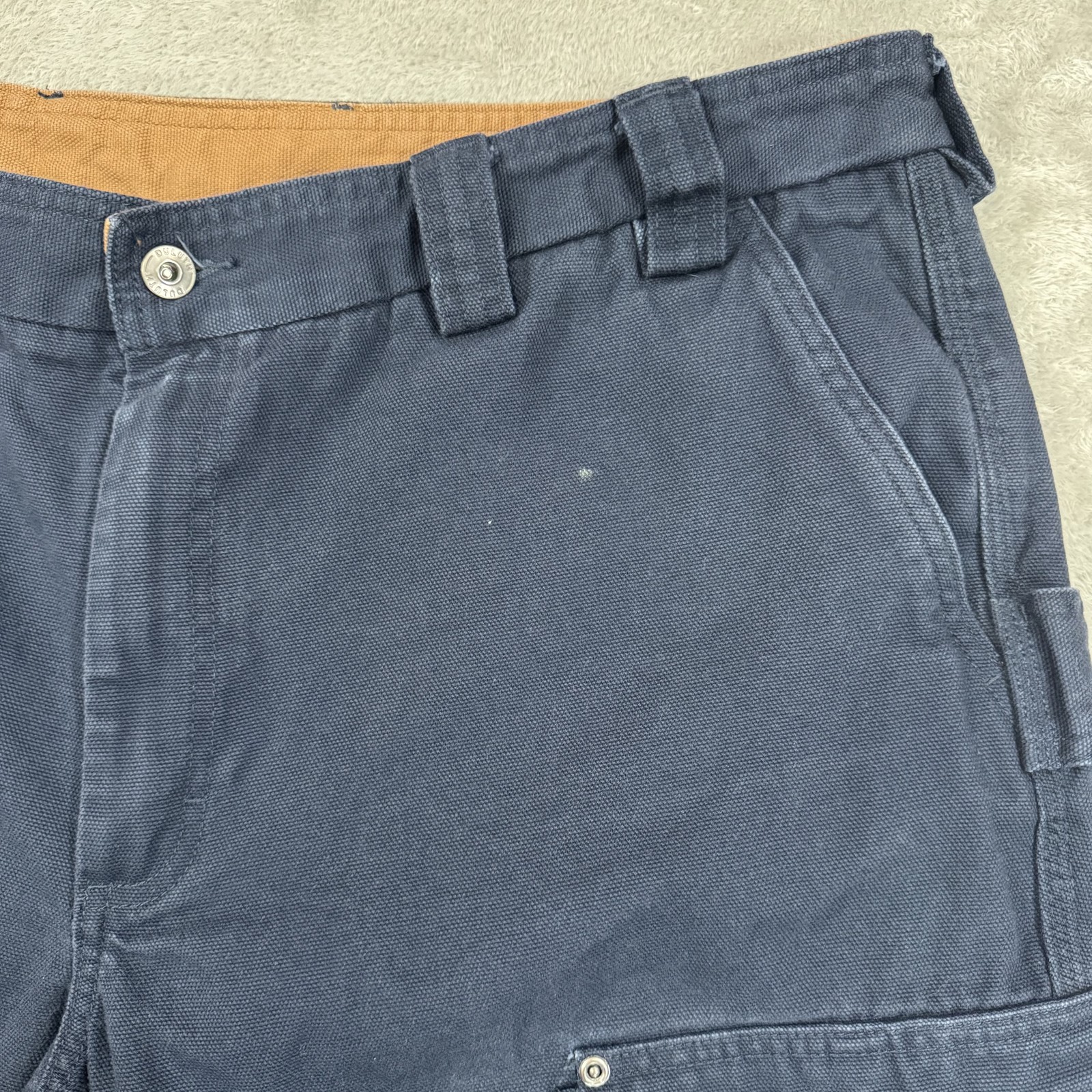Duluth Trading Fire Hose Pants Mens 42×34 Blue Canvas Gusseted Hammer Loop Cargo